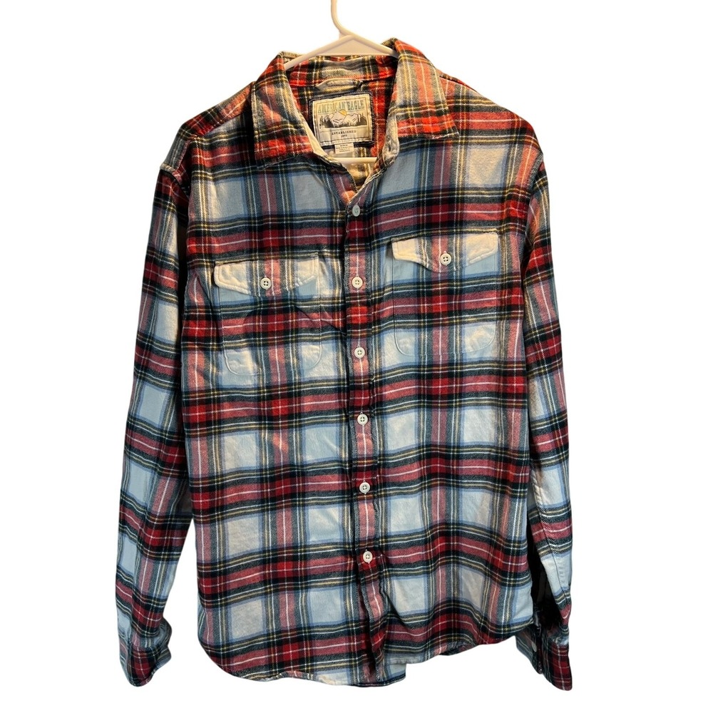 American Eagle Flannel Shirt Womens M Long‎ Sleeve Plaid Tartan 100% Cotton